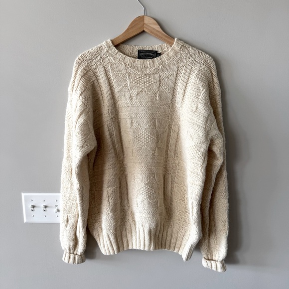 Vintage! RL Wool Ralph Lauren Country Hand Knit Cream Cable Knit Sweater - Picture 1 of 8